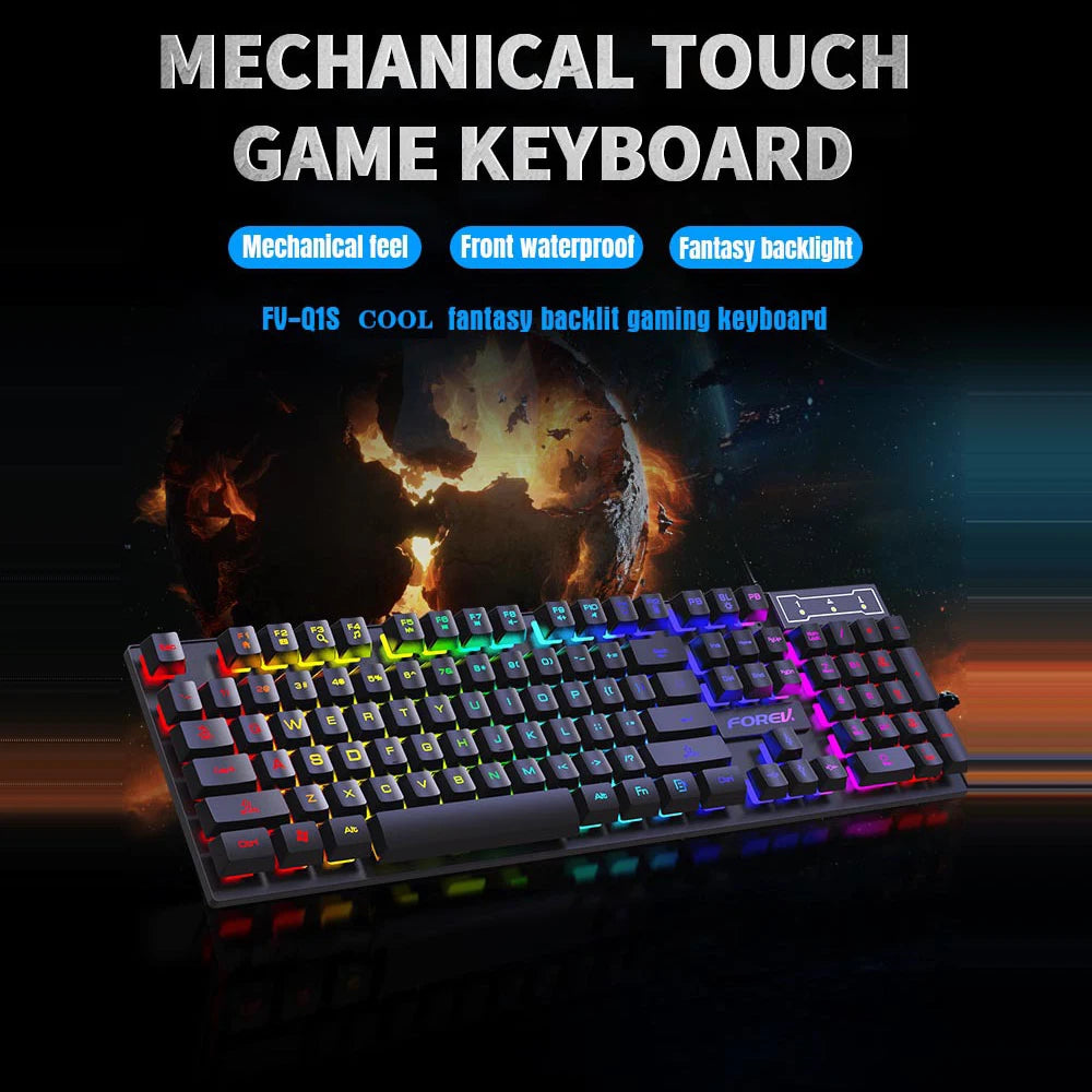 104 Keys Mechanical  Wired Gaming Keyboard for Laptop Desktop Ergonomics RGB Backlit LED Keycaps