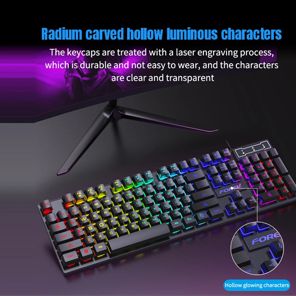 104 Keys Mechanical  Wired Gaming Keyboard for Laptop Desktop Ergonomics RGB Backlit LED Keycaps