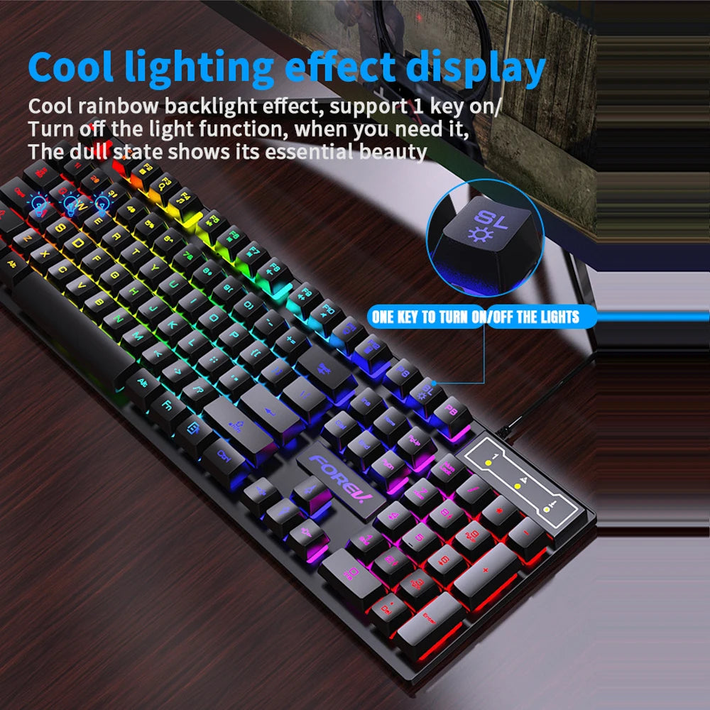 104 Keys Mechanical  Wired Gaming Keyboard for Laptop Desktop Ergonomics RGB Backlit LED Keycaps