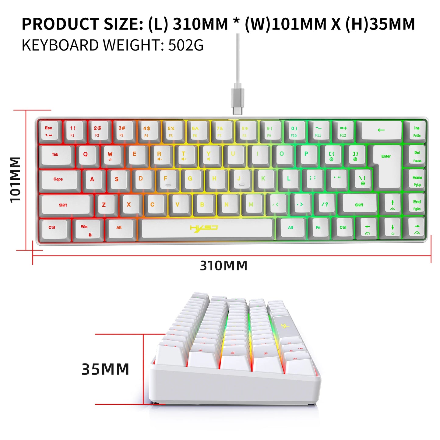 68-Key USB Wired Gaming Keyboard with 20 RGB Backlight Modes