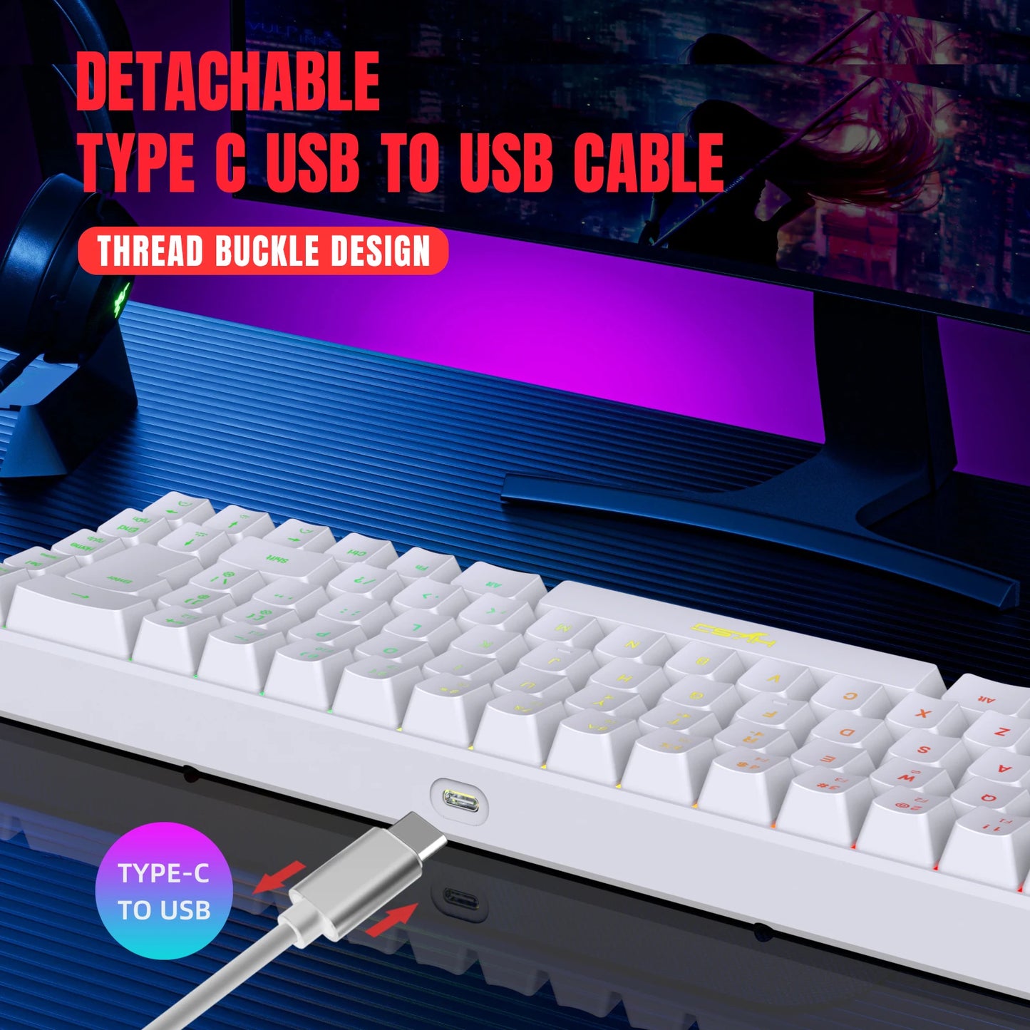 68-Key USB Wired Gaming Keyboard with 20 RGB Backlight Modes