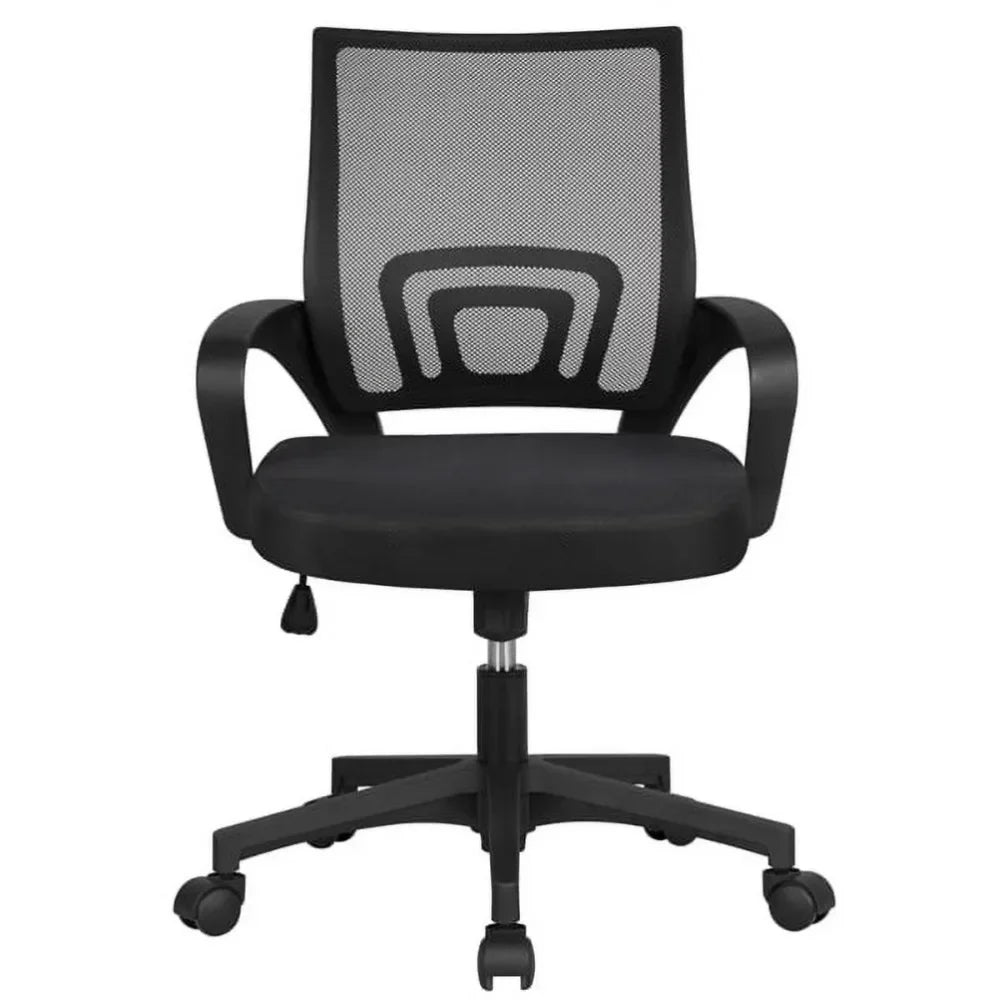 Affordable Black Adjustable Mid Back Mesh Swivel Office Chair with Armrests for Gaming and Office