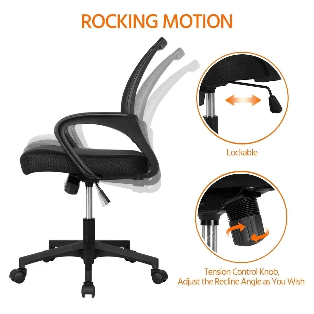 Affordable Black Adjustable Mid Back Mesh Swivel Office Chair with Armrests for Gaming and Office