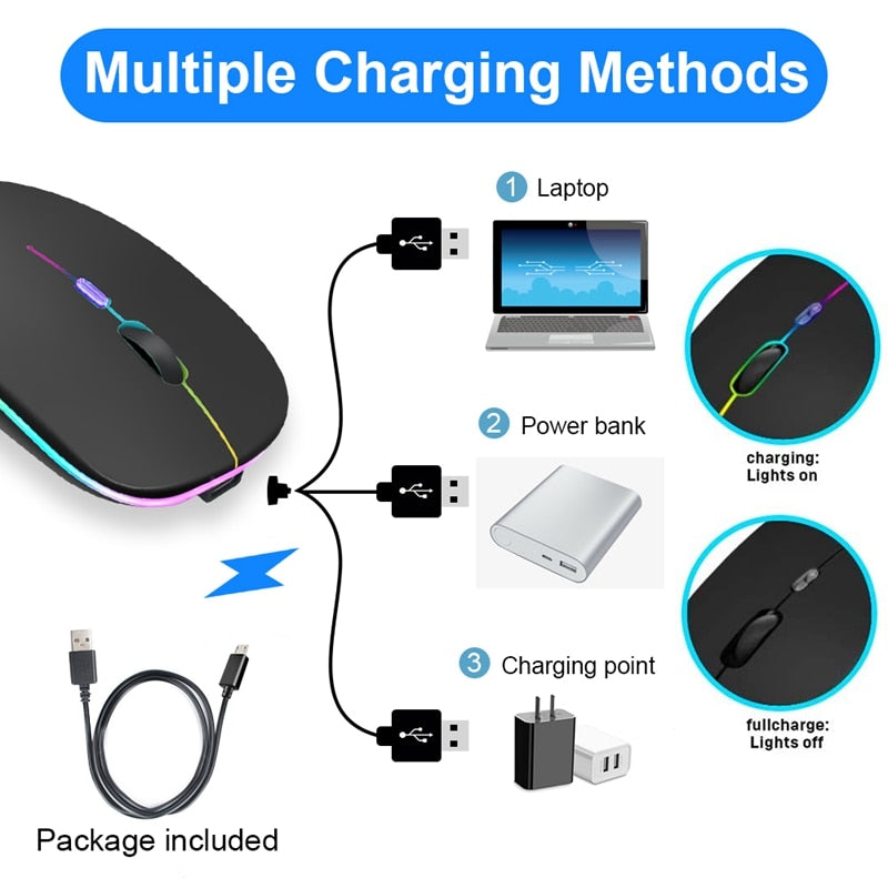 Wireless Mouse Bluetooth RGB Rechargeable Mouse Wireless Computer Silent Mause LED Backlit Ergonomic Gaming Mouse For Laptop PC