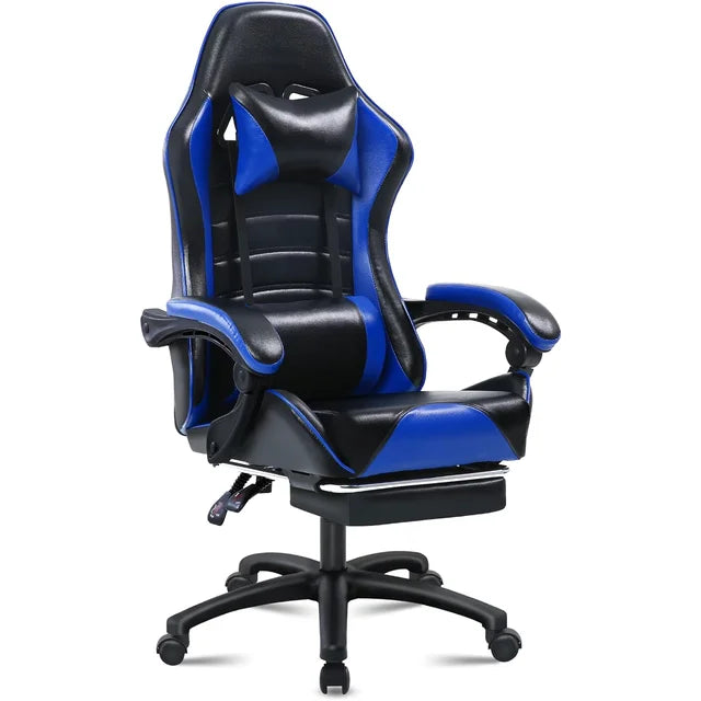 Ergonomic Reclining Gaming Chair with Footrest for Adults - PU Leather Office and Video Game Chair