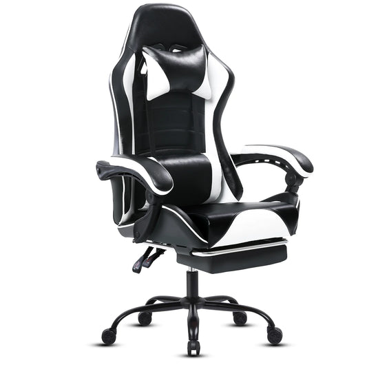 Ergonomic Reclining Gaming Chair with Footrest for Adults - PU Leather Office and Video Game Chair