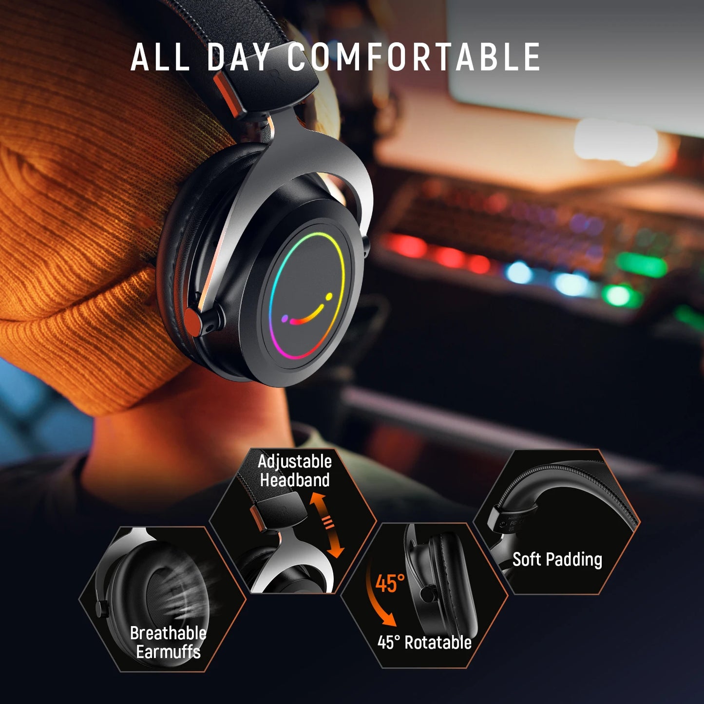 FIFINE Gaming Headset with Line Control/Detachable Mic with 3.5mm Over-ear Headphone