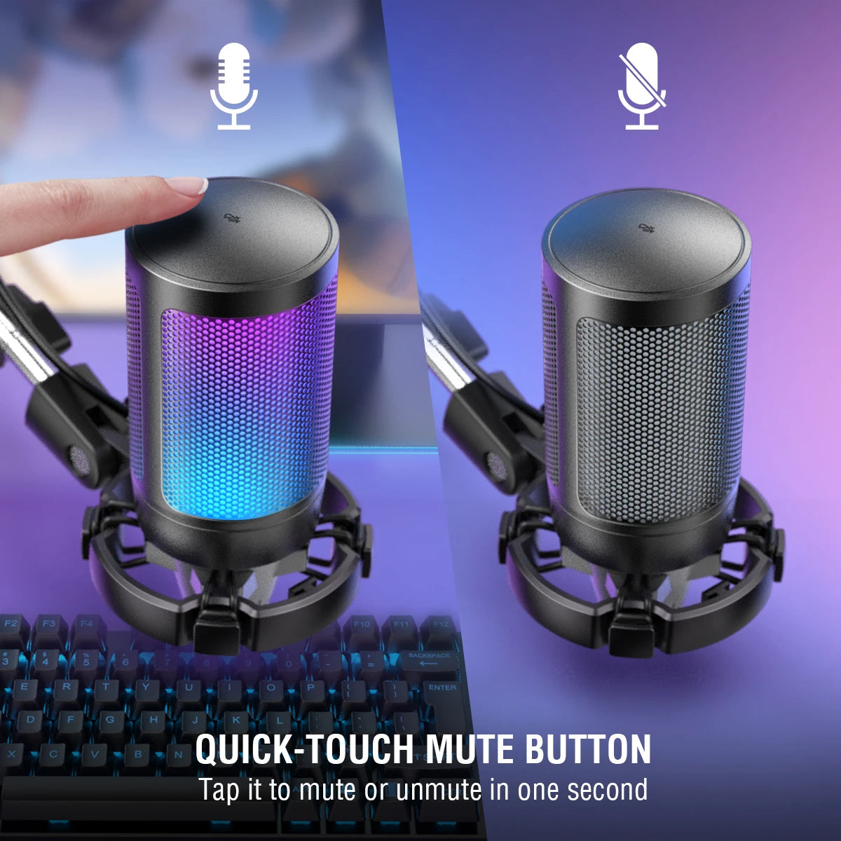 FIFINE USB Gaming Mic Kit with Mute Button & RGB for PC/PS4/5 - A6T