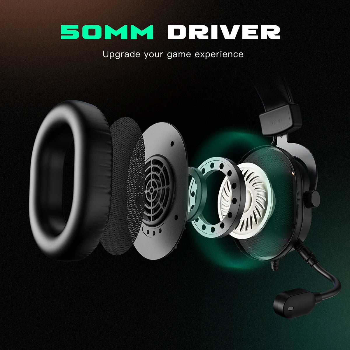 Fifine Dynamic Gaming Headset with Mic Over-Ear Headphones 7.1 Surround Sound PC PS4 PS5 3 EQ Options Game Movie Music