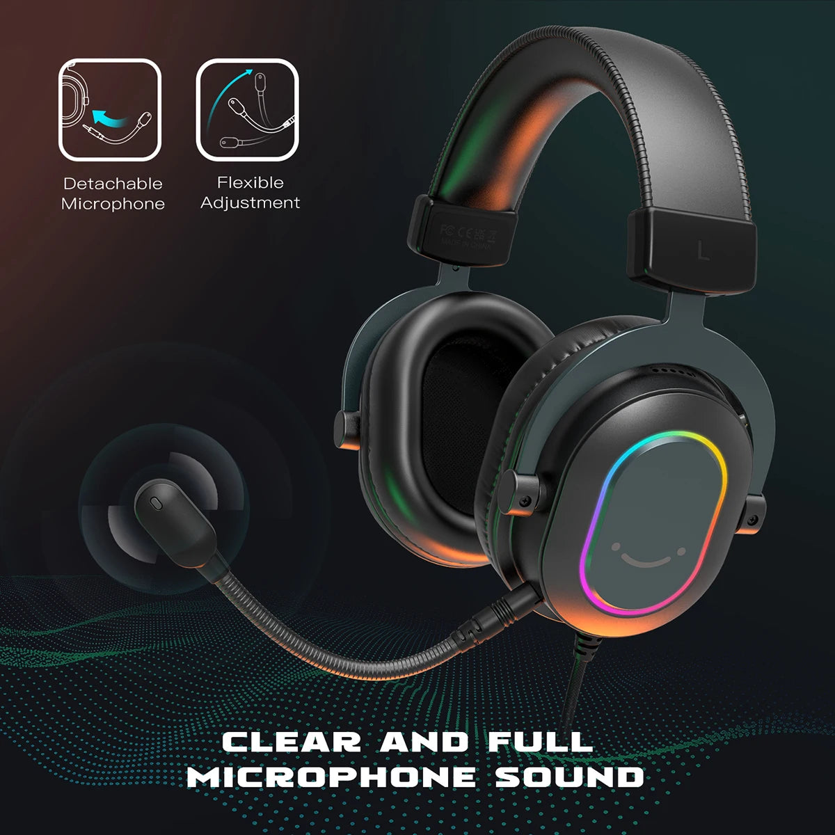 Fifine Dynamic Gaming Headset with Mic Over-Ear Headphones 7.1 Surround Sound PC PS4 PS5 3 EQ Options Game Movie Music