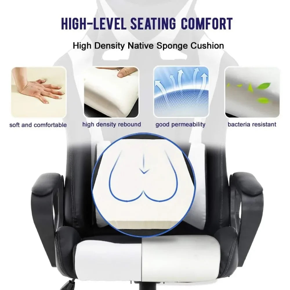 Ergonomic High-Back Gaming Chair, PU Leather, Swivel & Rolling Office Chair