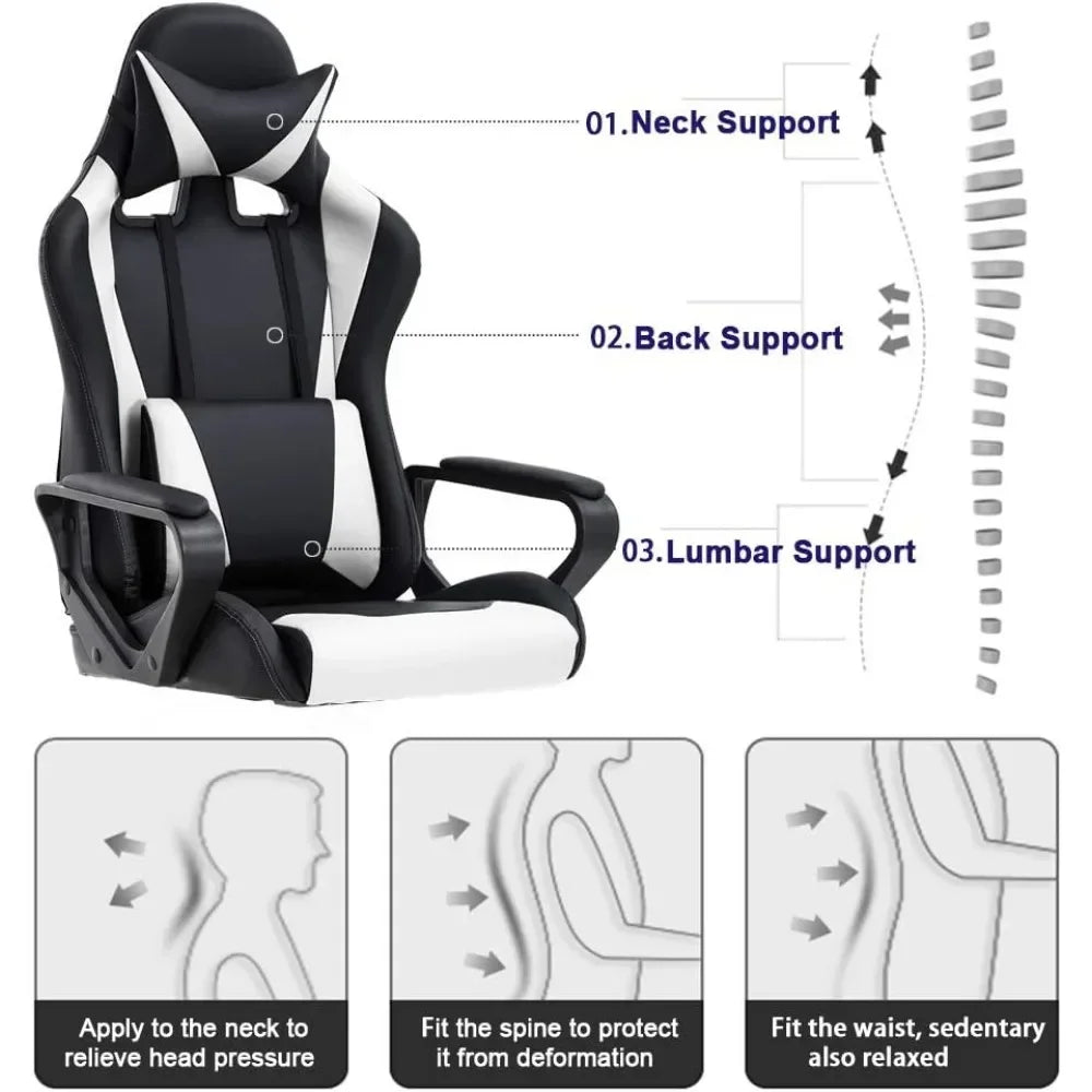 Ergonomic High-Back Gaming Chair, PU Leather, Swivel & Rolling Office Chair