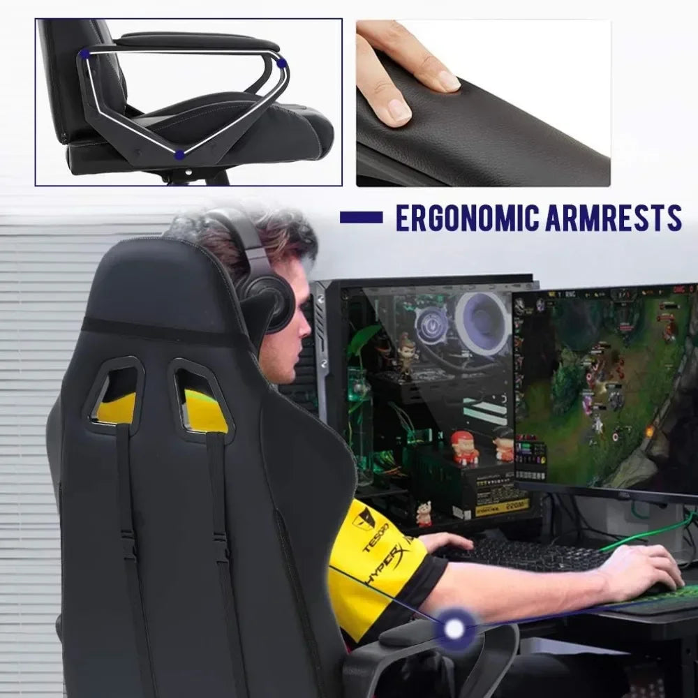 Ergonomic High-Back Gaming Chair, PU Leather, Swivel & Rolling Office Chair