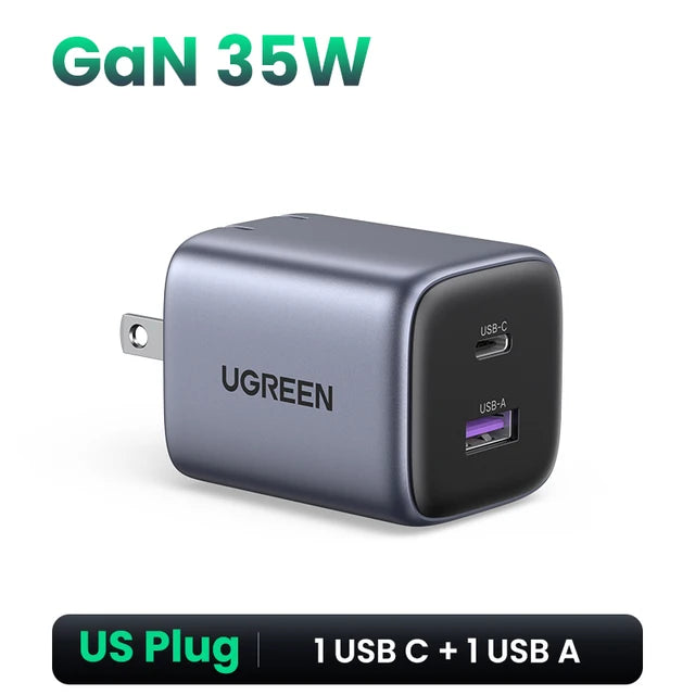 UGREEN GaN 35W Charger USB Charger PD3.0 QC3.0 Quick Charger For iPhone 15 14 13 Pro Samsung Xiaomi iPad Pro USB C Fast Charger