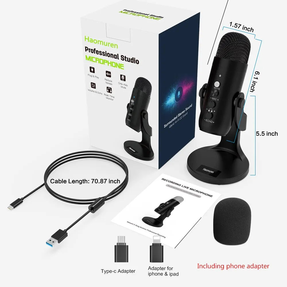 USB Condenser Microphone for PC/Mac, Gaming, Streaming & Podcasting with Headphone Output